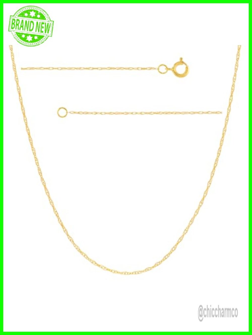 10K Solid Yellow Gold Rope Chain Necklace Dainty 0.80mm 16" Non-Tarnish